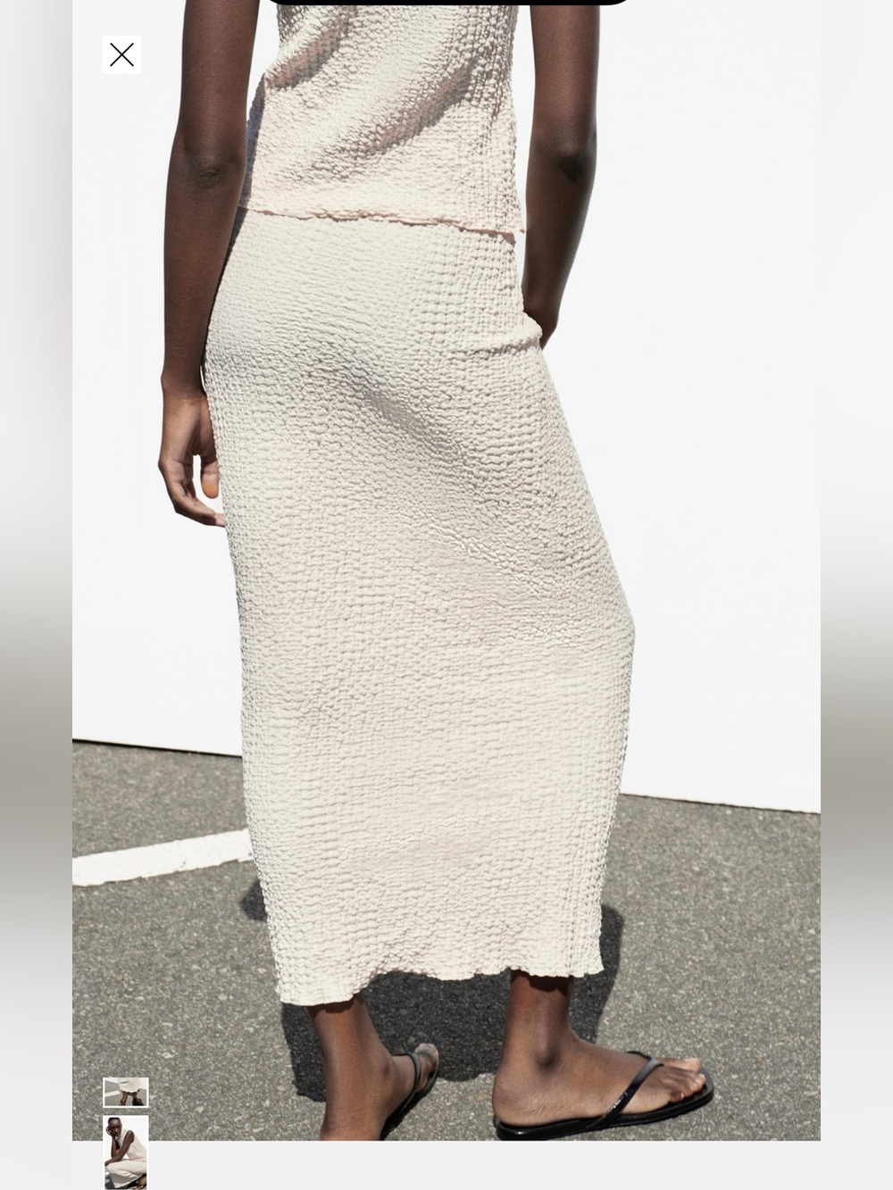 Zara Textured Mid Rise Neutral Cream Maxi Skirt with Drawstring - Picture 3 of 3